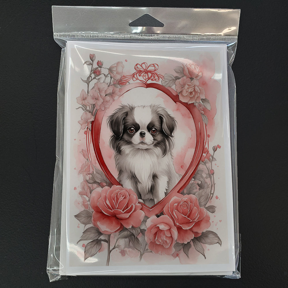 Japanese Chin Valentine Roses Greeting Cards Pack of 8