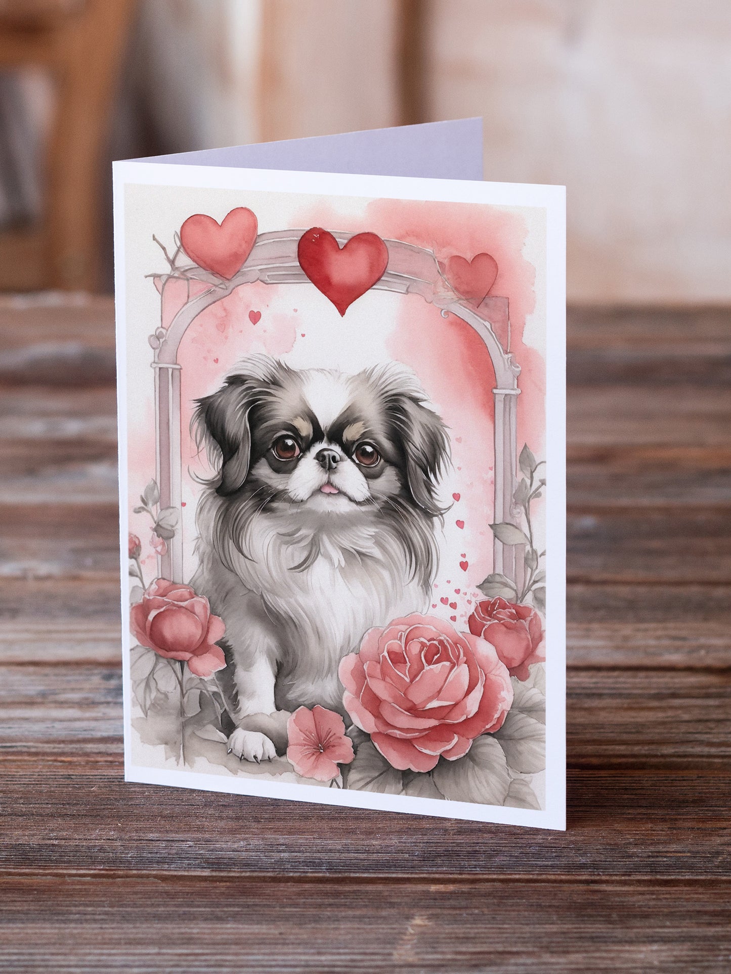 Japanese Chin Valentine Roses Greeting Cards Pack of 8