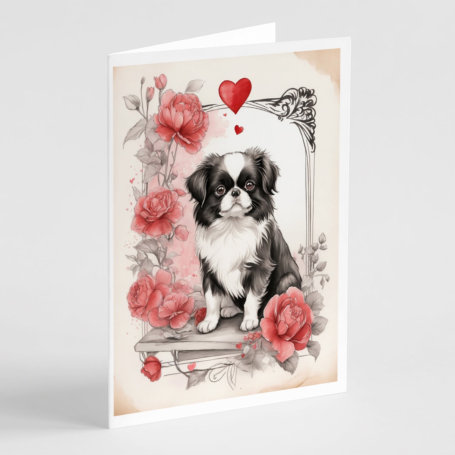 Buy this Japanese Chin Valentine Roses Greeting Cards Pack of 8