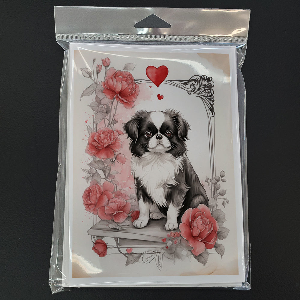 Japanese Chin Valentine Roses Greeting Cards Pack of 8