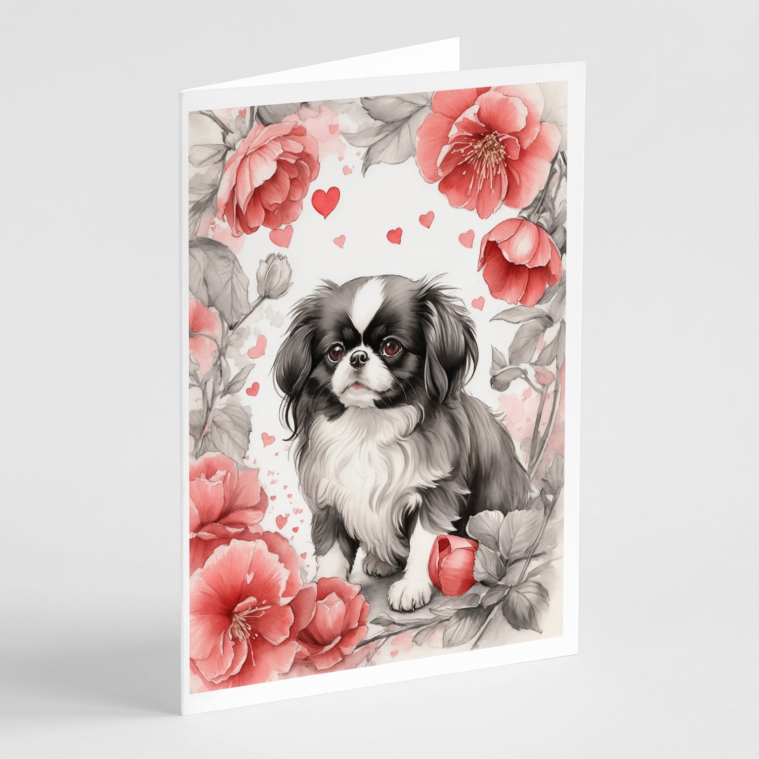 Buy this Japanese Chin Valentine Roses Greeting Cards Pack of 8