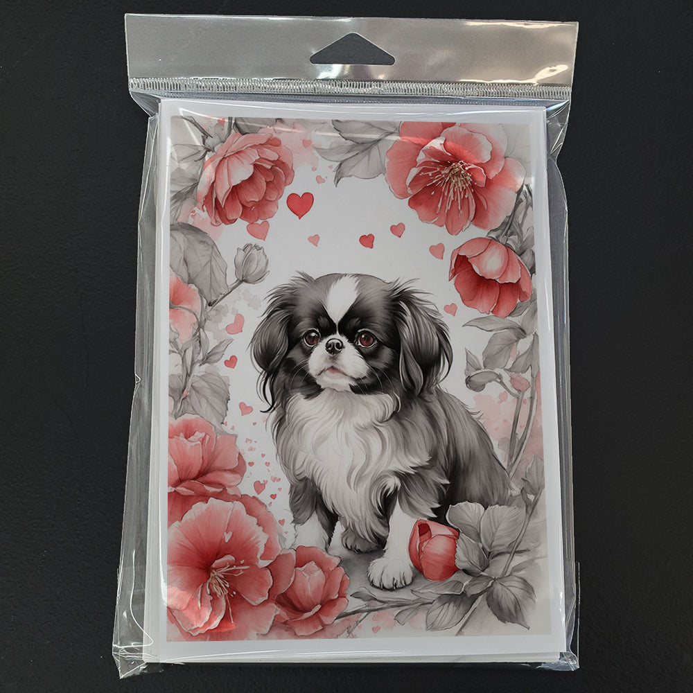 Japanese Chin Valentine Roses Greeting Cards Pack of 8