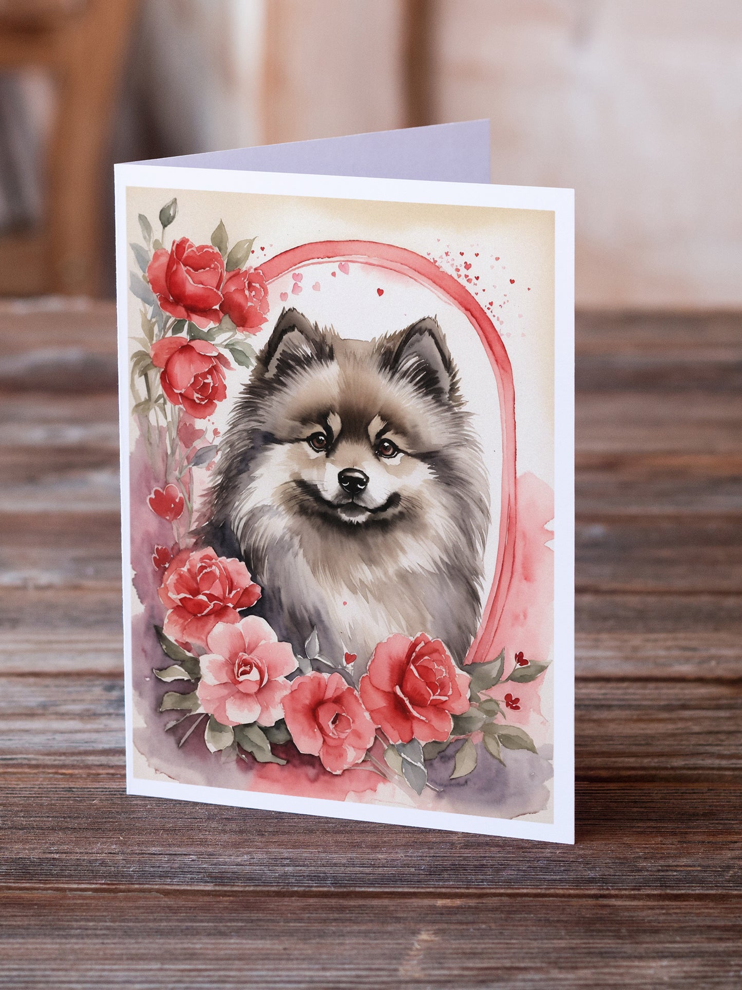 Keeshond Valentine Roses Greeting Cards Pack of 8