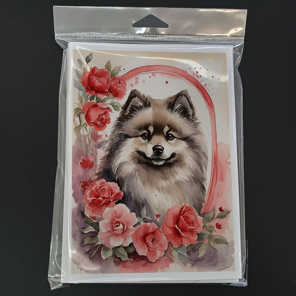 Keeshond Valentine Roses Greeting Cards Pack of 8