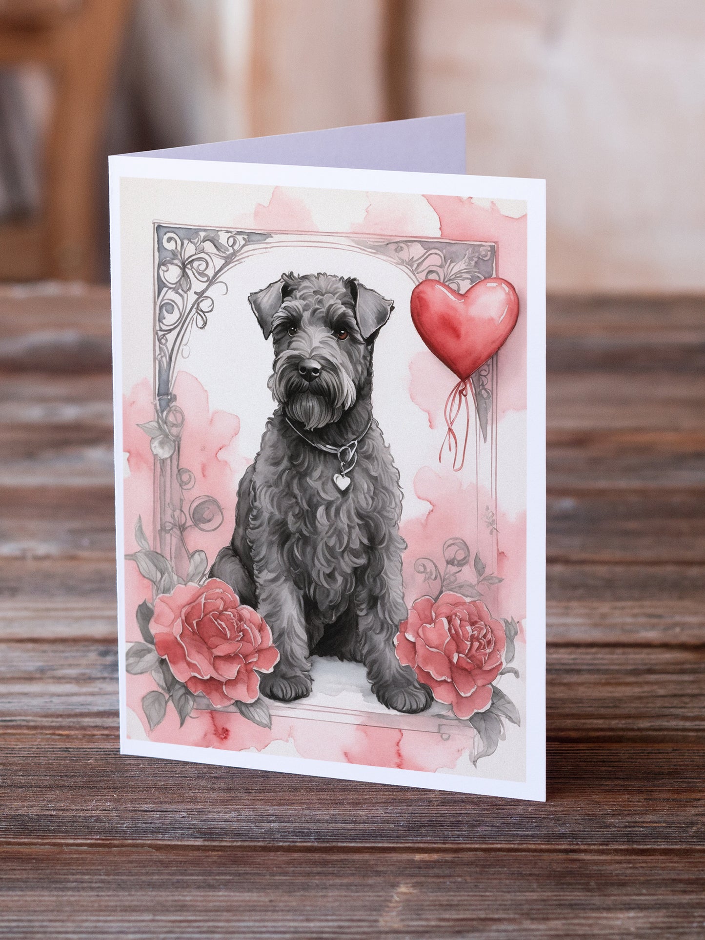 Kerry Blue Terrier Valentine Roses Greeting Cards Pack of 8