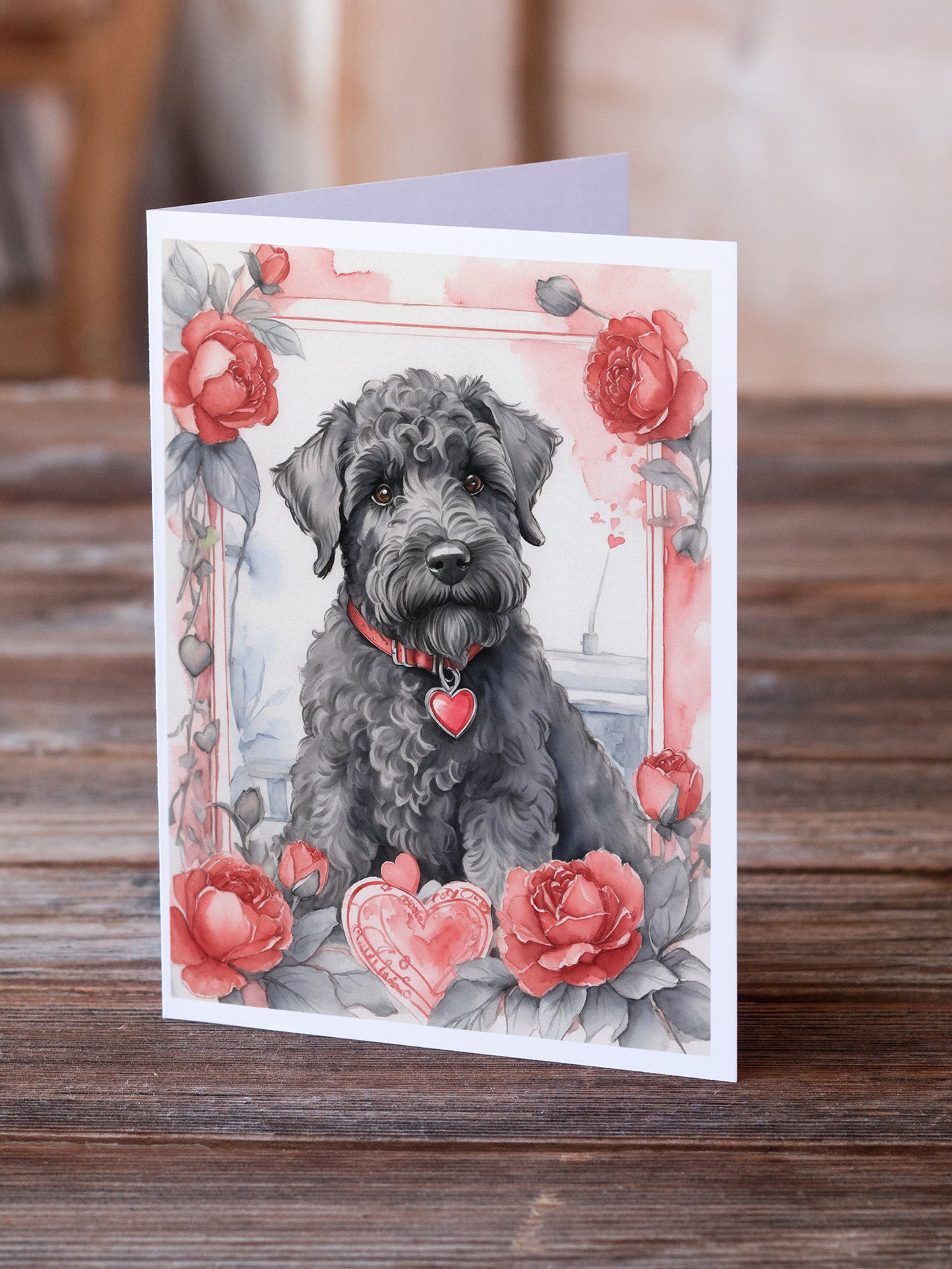 Kerry Blue Terrier Valentine Roses Greeting Cards Pack of 8