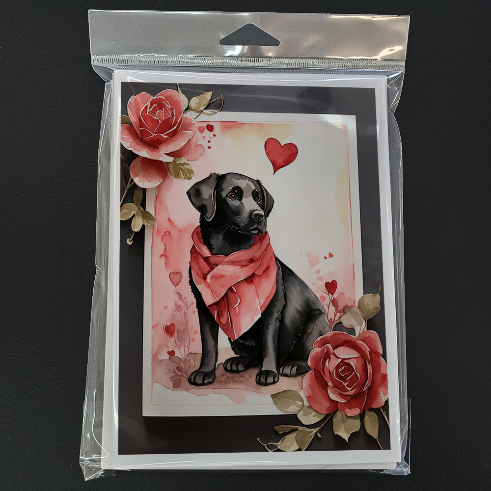 Black Labrador Retriever Valentine Roses Greeting Cards Pack of 8