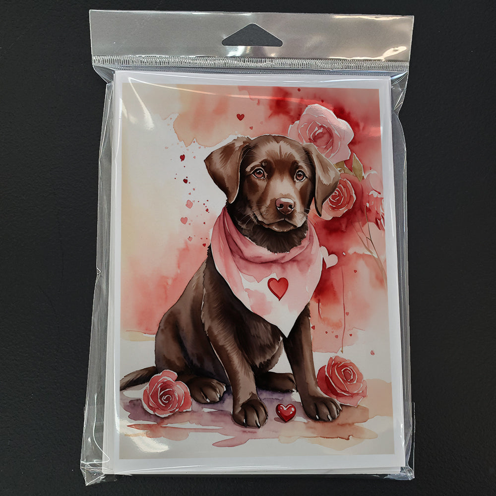 Chocolate Labrador Retriever Valentine Roses Greeting Cards Pack of 8