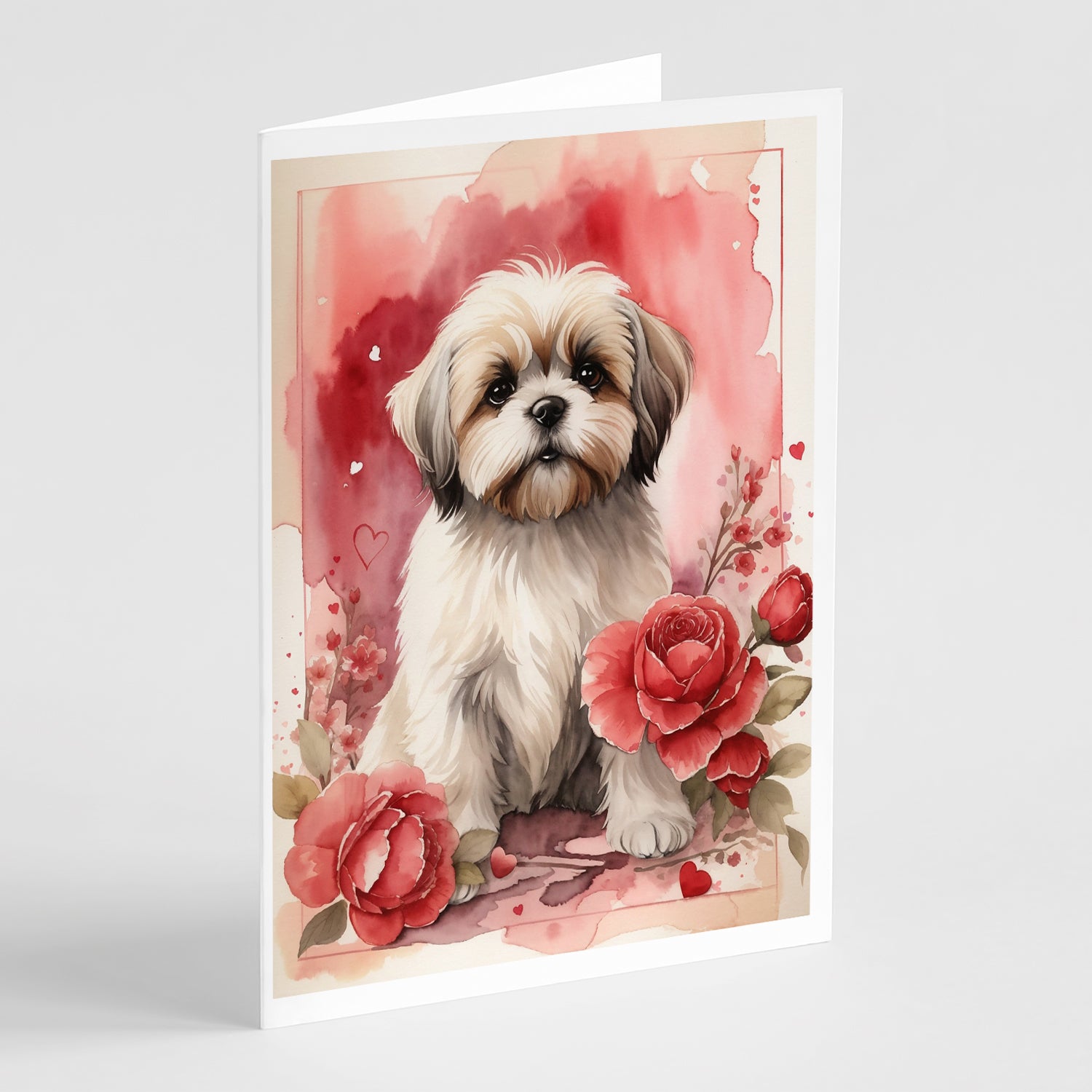 Buy this Lhasa Apso Valentine Roses Greeting Cards Pack of 8