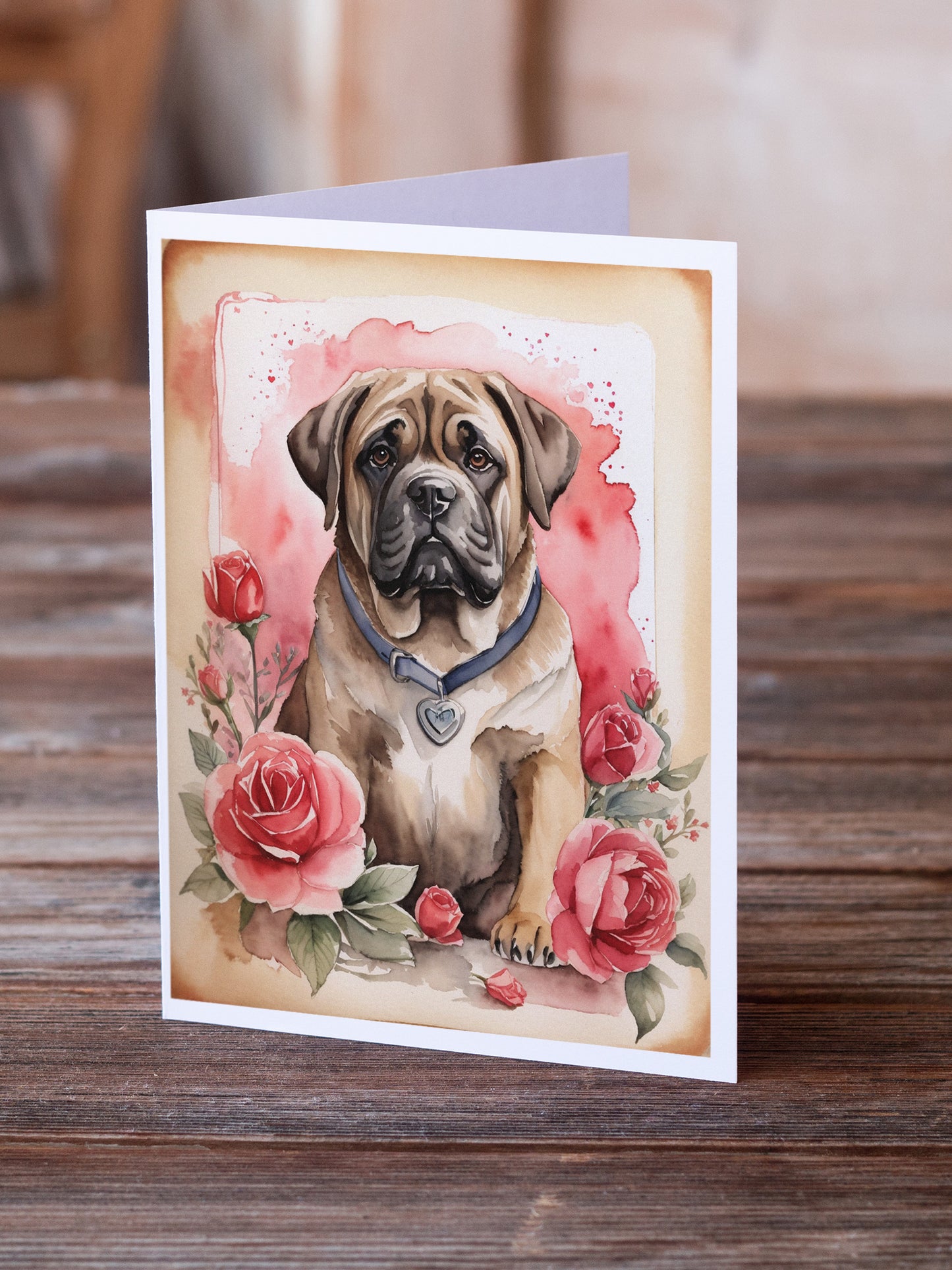 Mastiff Valentine Roses Greeting Cards Pack of 8