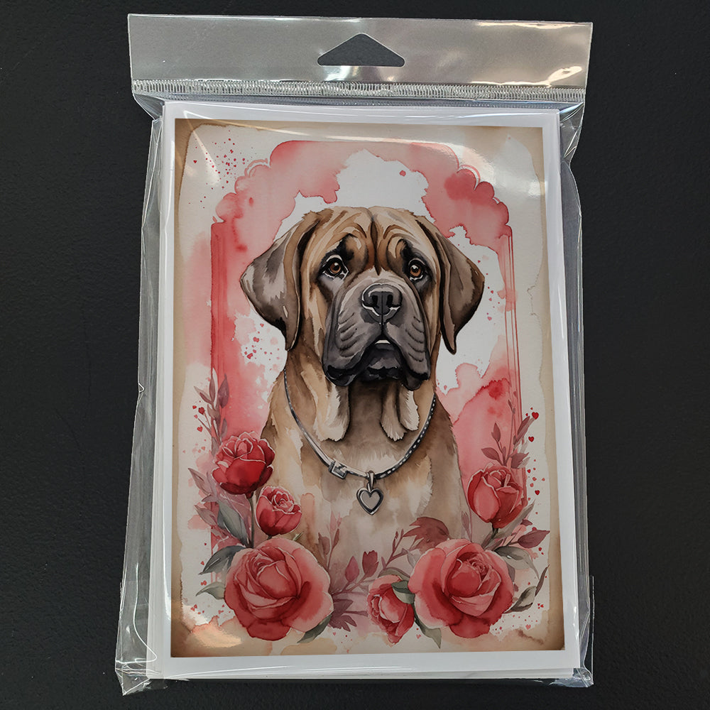 Mastiff Valentine Roses Greeting Cards Pack of 8