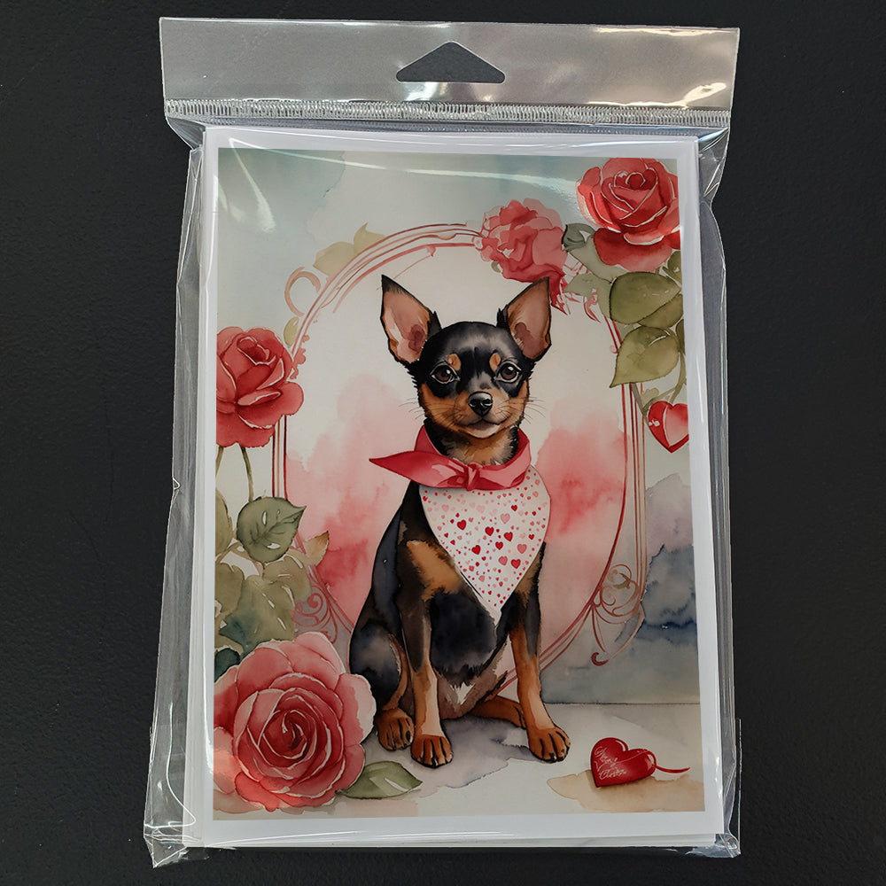 Miniature Pinscher Valentine Roses Greeting Cards Pack of 8