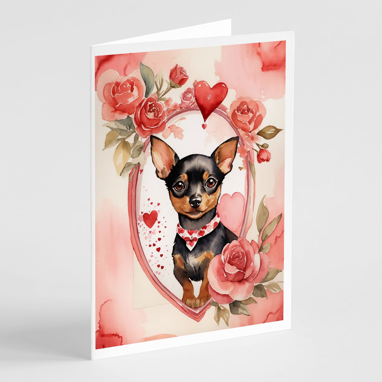 Buy this Miniature Pinscher Valentine Roses Greeting Cards Pack of 8