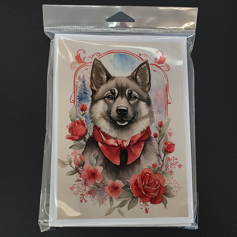 Norwegian Elkhound Valentine Roses Greeting Cards Pack of 8