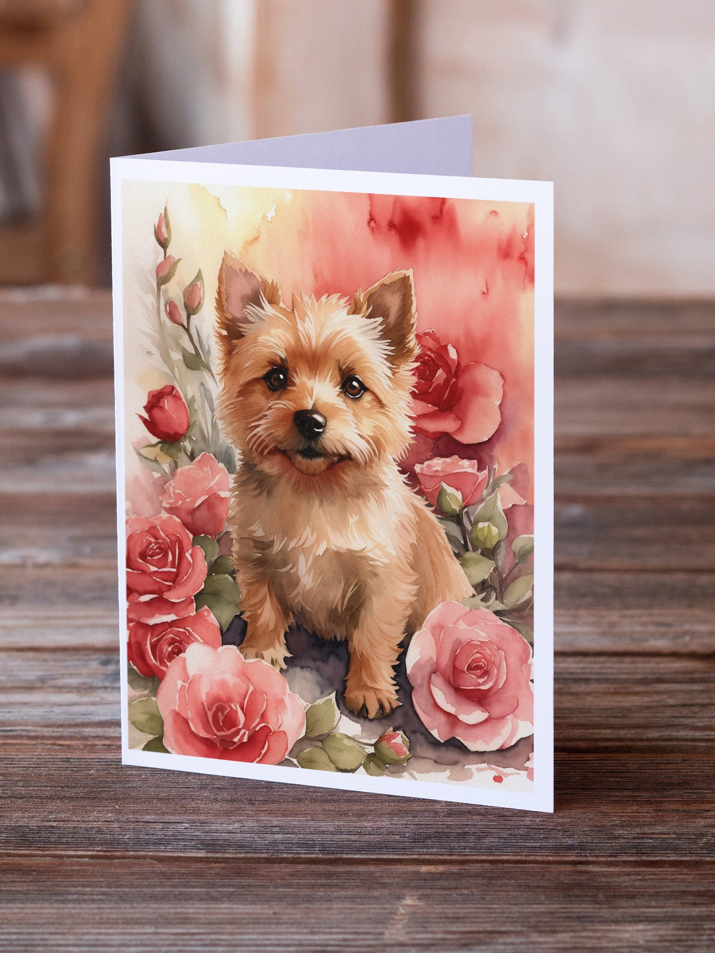 Norwich Terrier Valentine Roses Greeting Cards Pack of 8