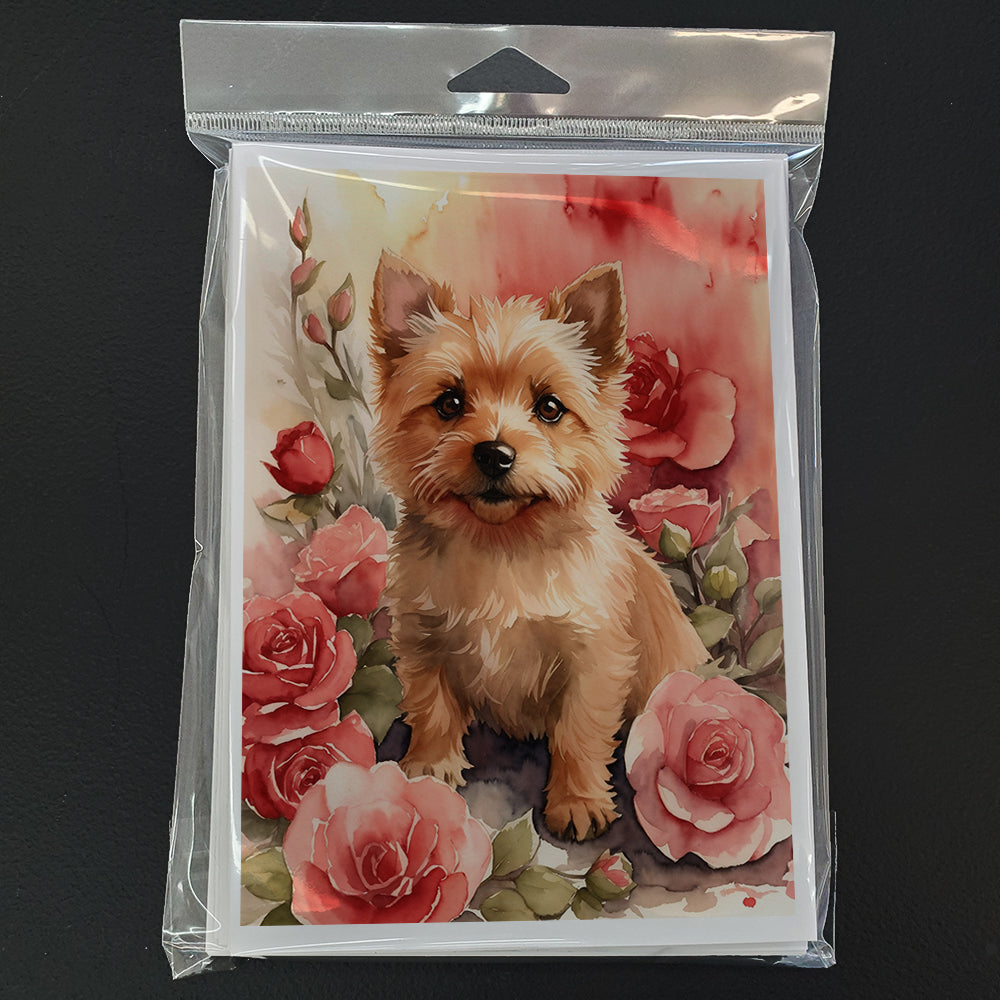 Norwich Terrier Valentine Roses Greeting Cards Pack of 8