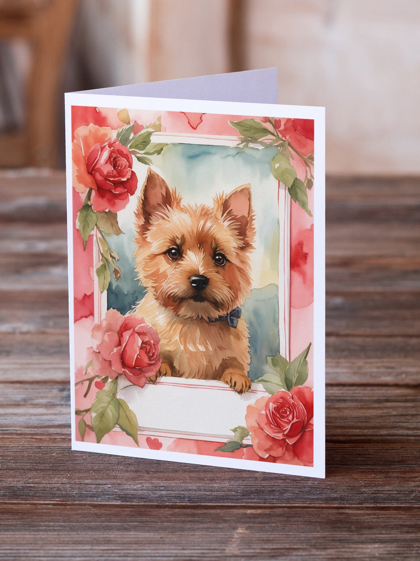 Norwich Terrier Valentine Roses Greeting Cards Pack of 8