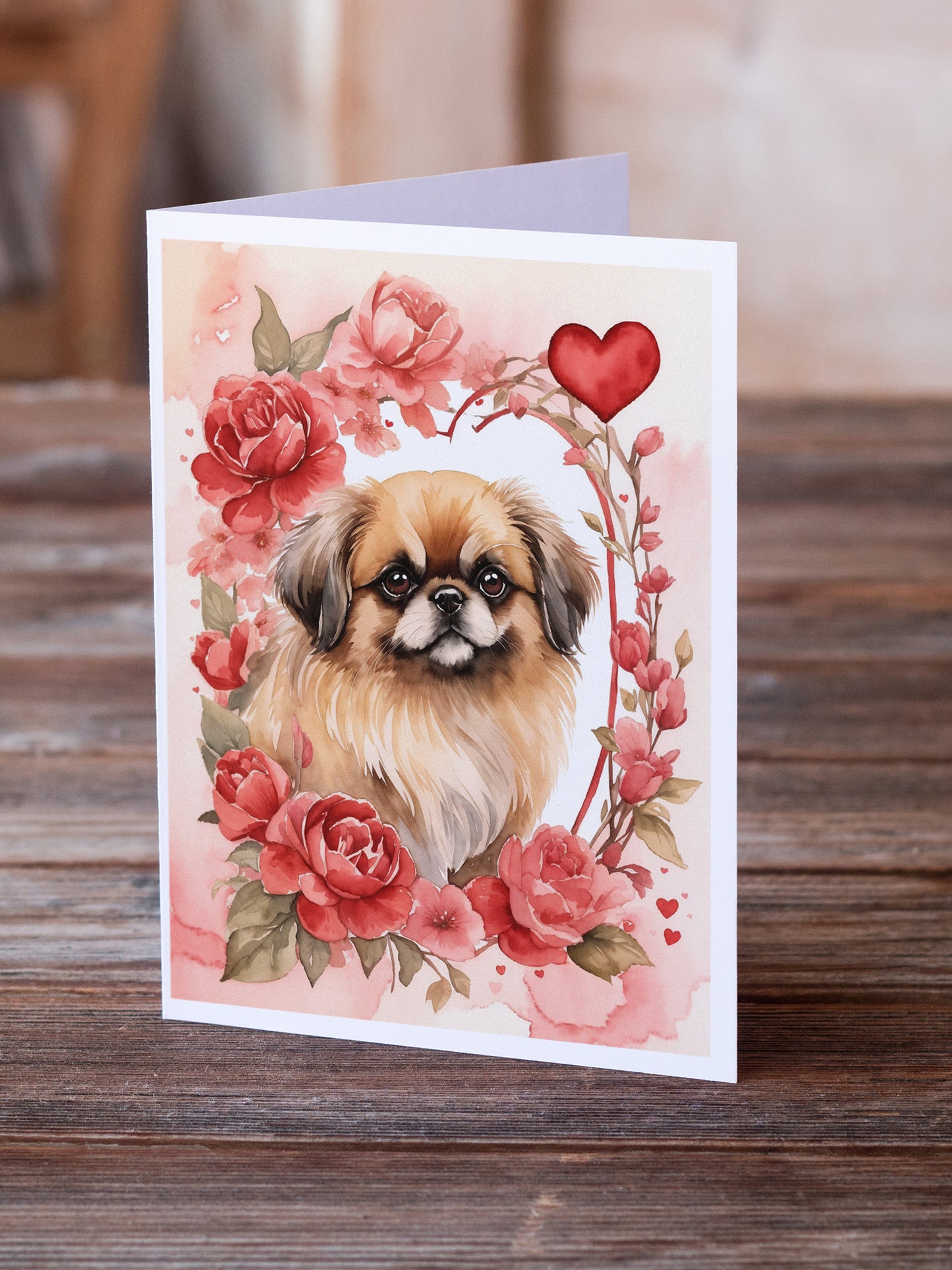 Pekingese Valentine Roses Greeting Cards Pack of 8