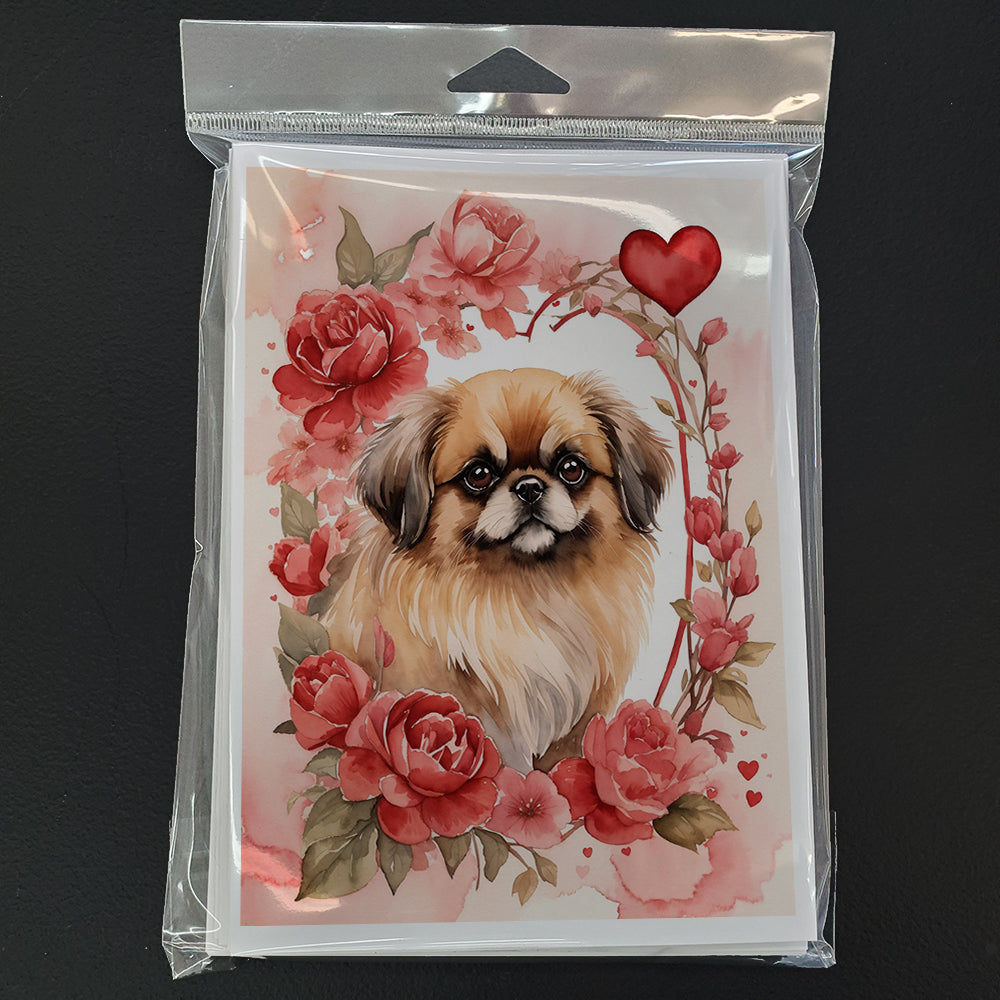 Pekingese Valentine Roses Greeting Cards Pack of 8