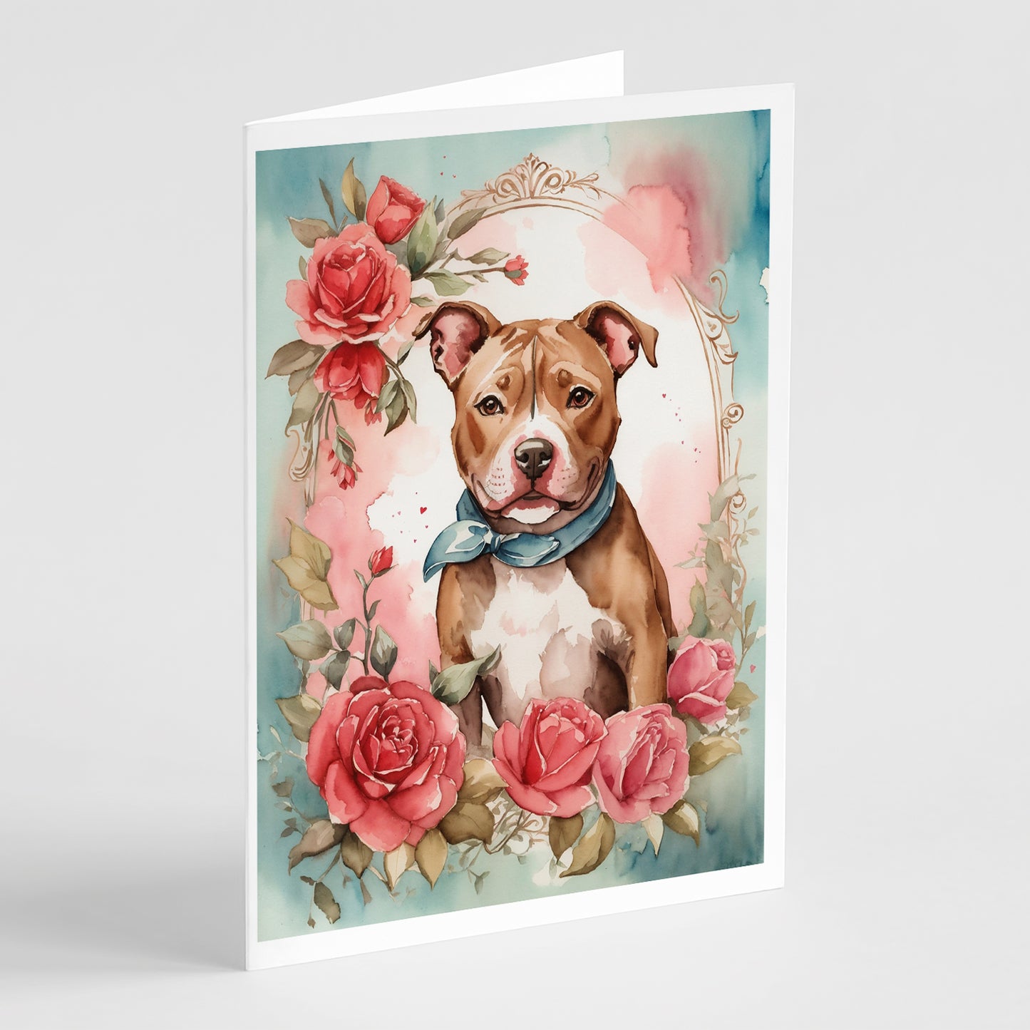 Buy this Pit Bull Terrier Valentine Roses Greeting Cards Pack of 8