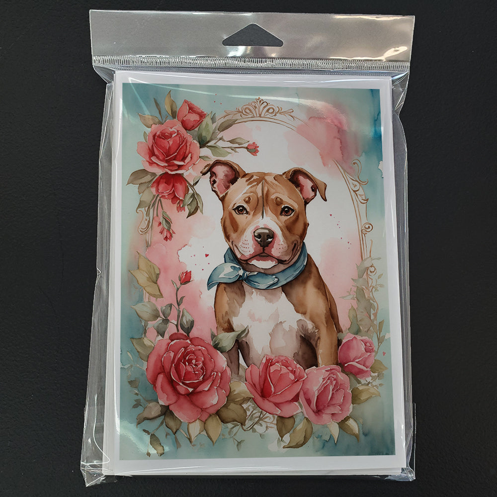 Pit Bull Terrier Valentine Roses Greeting Cards Pack of 8