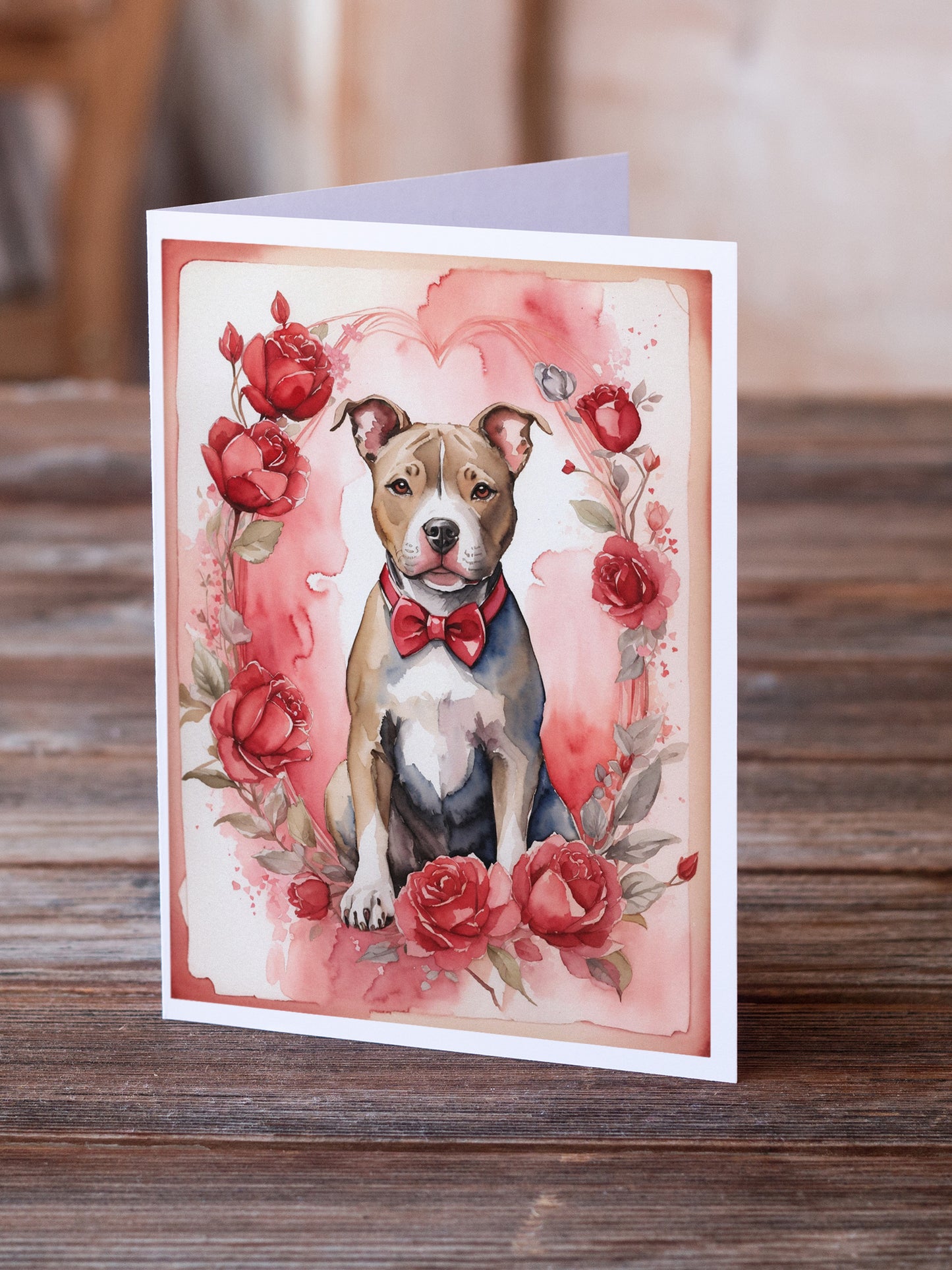 Pit Bull Terrier Valentine Roses Greeting Cards Pack of 8