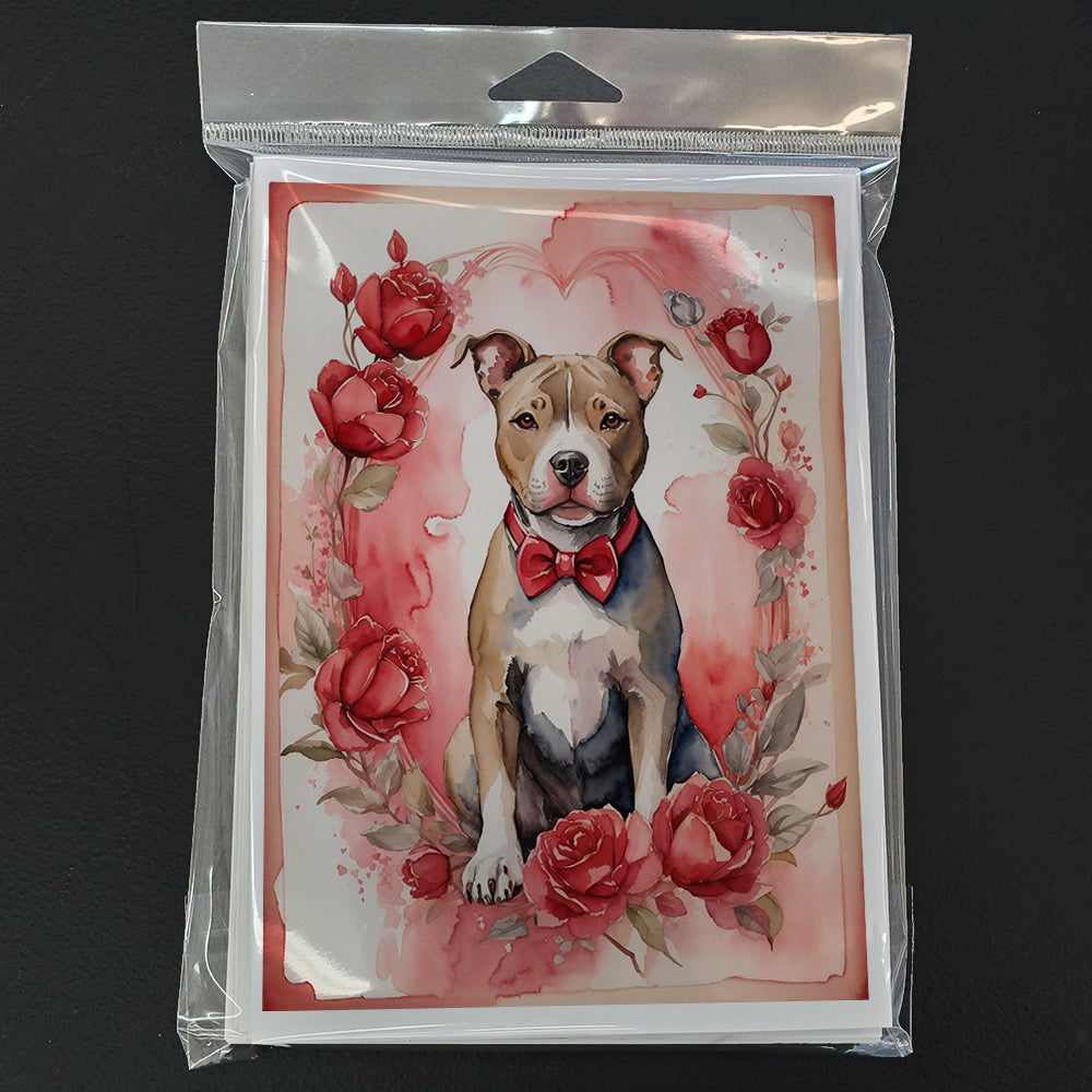 Pit Bull Terrier Valentine Roses Greeting Cards Pack of 8