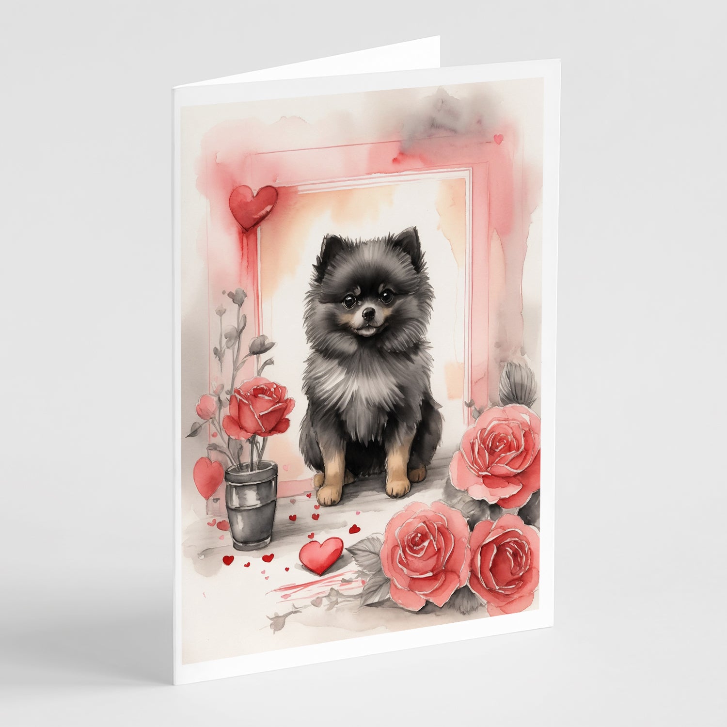 Buy this Black Pomeranian Valentine Roses Greeting Cards Pack of 8