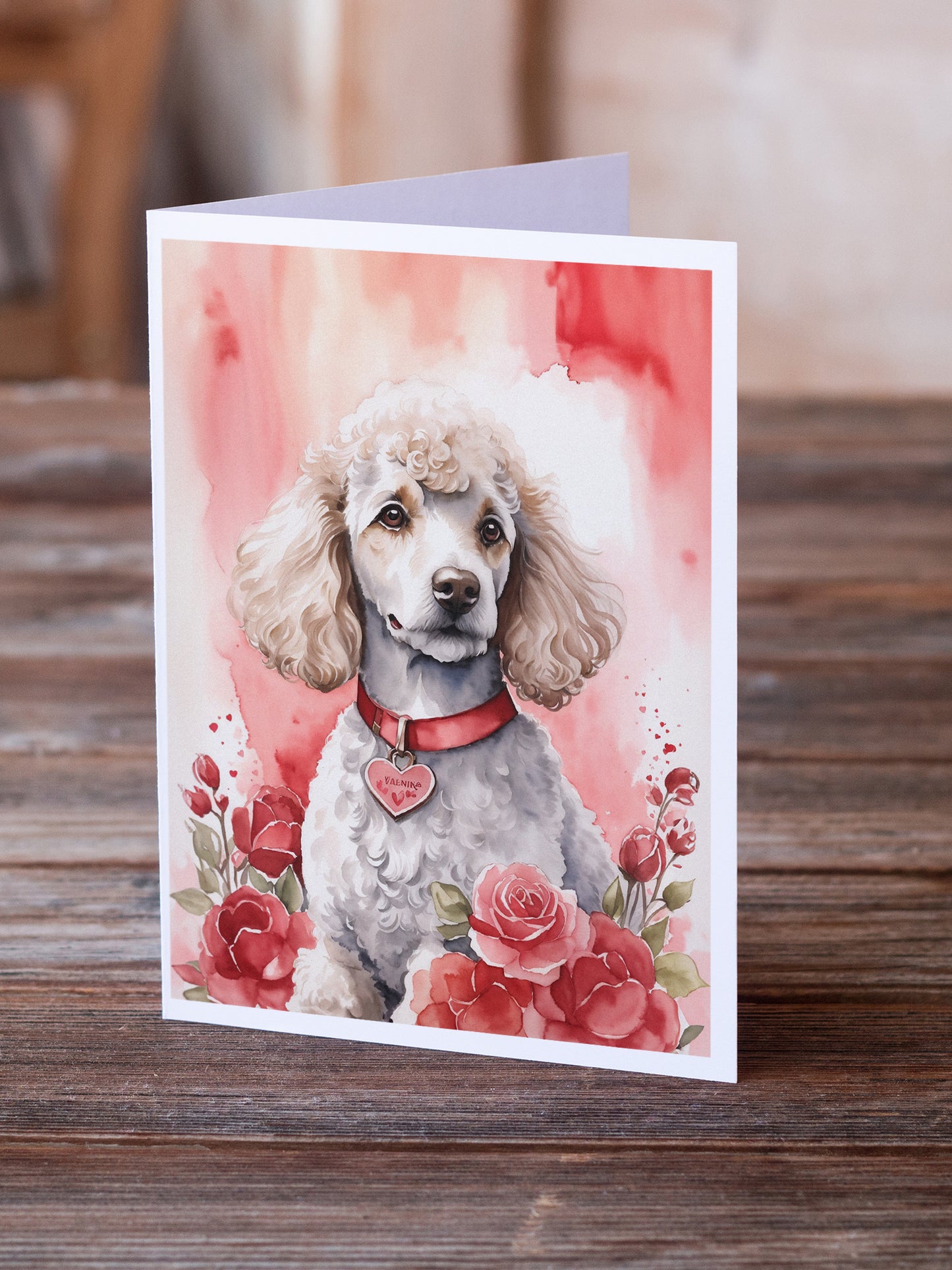 Poodle Valentine Roses Greeting Cards Pack of 8