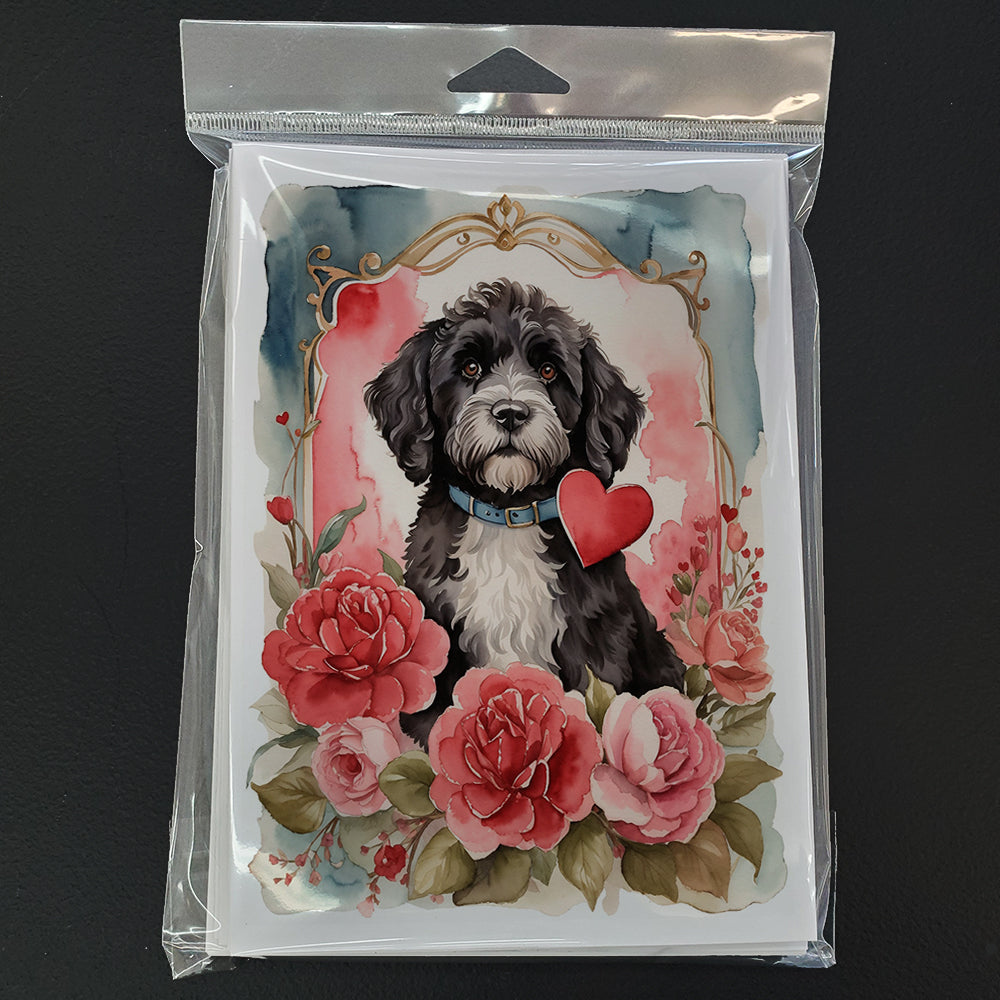 Portuguese Water Dog Valentine Roses Greeting Cards Pack of 8