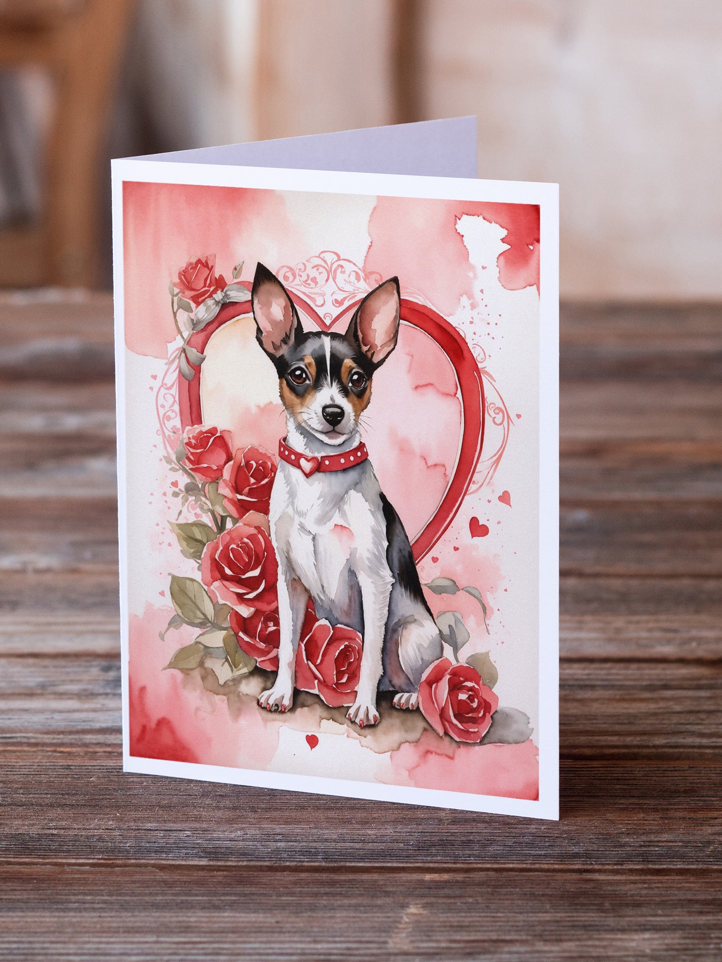 Rat Terrier Valentine Roses Greeting Cards Pack of 8