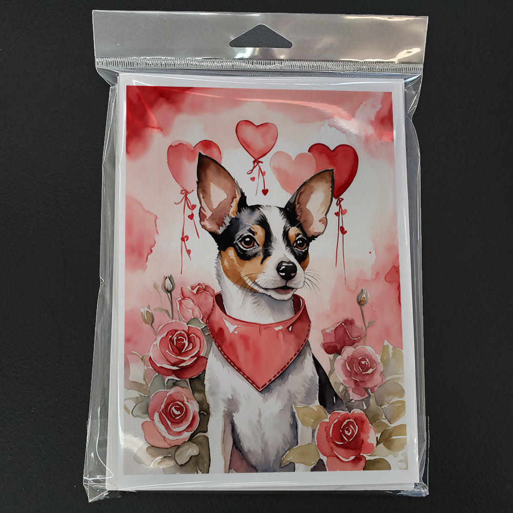 Rat Terrier Valentine Roses Greeting Cards Pack of 8