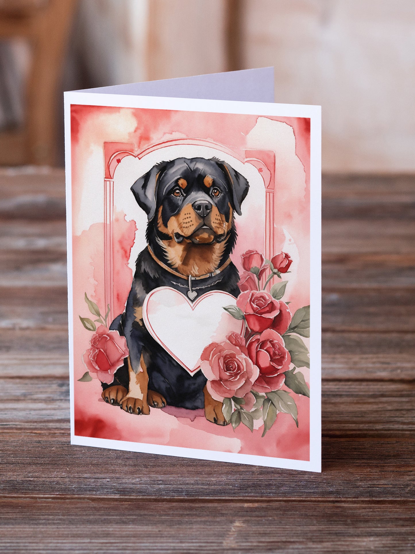 Rottweiler Valentine Roses Greeting Cards Pack of 8