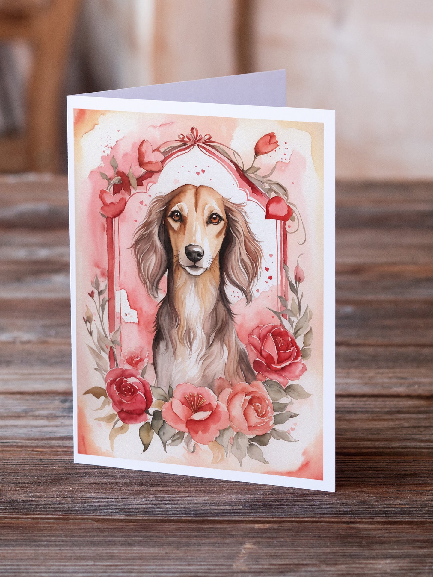 Saluki Valentine Roses Greeting Cards Pack of 8