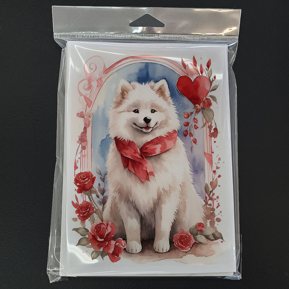 Samoyed Valentine Roses Greeting Cards Pack of 8