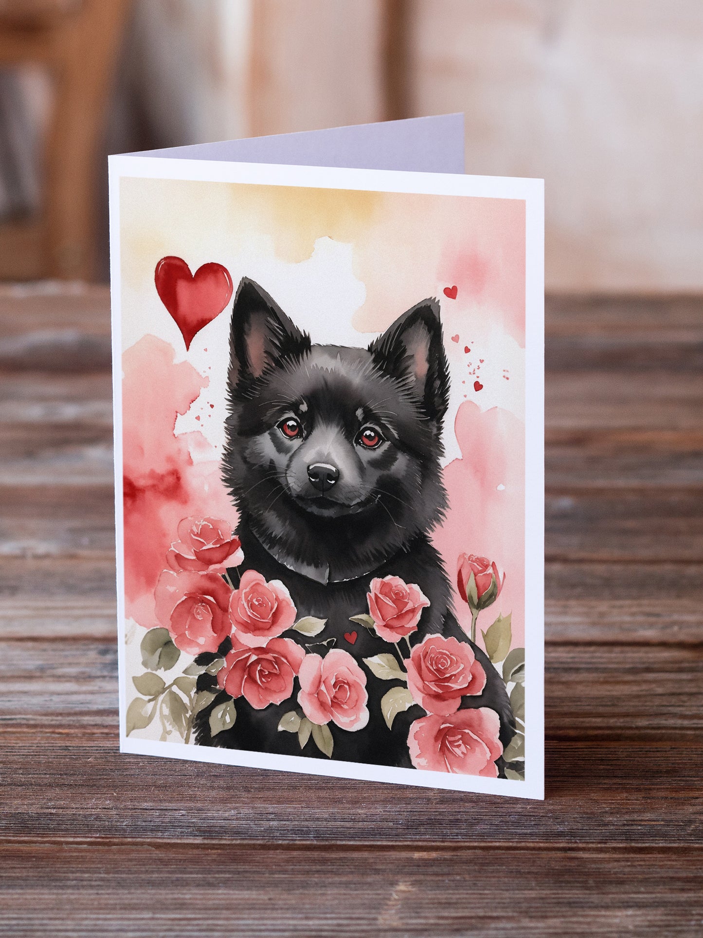 Schipperke Valentine Roses Greeting Cards Pack of 8