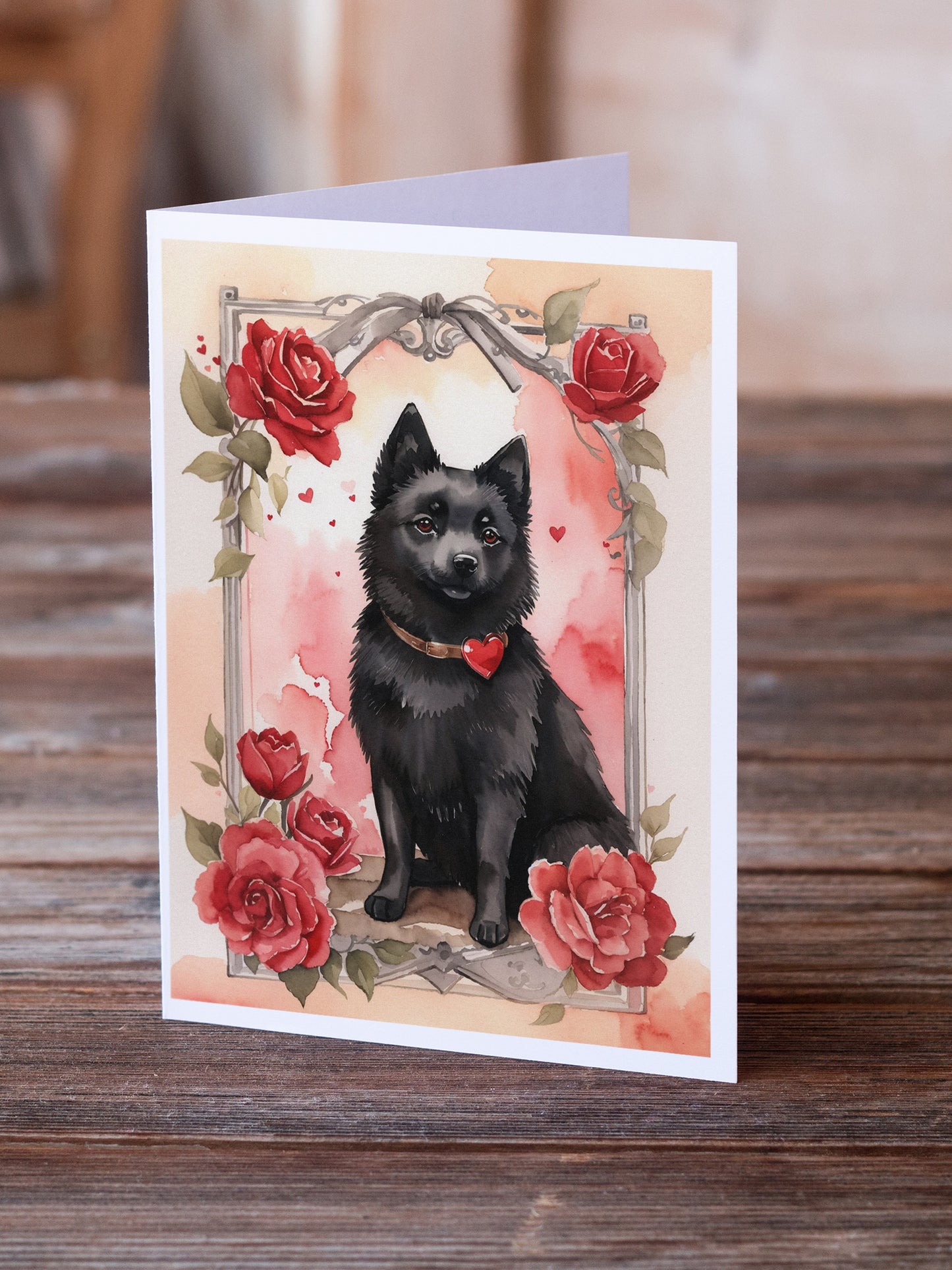 Schipperke Valentine Roses Greeting Cards Pack of 8