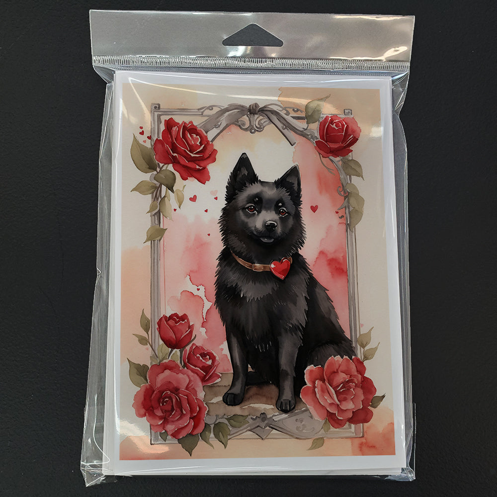 Schipperke Valentine Roses Greeting Cards Pack of 8