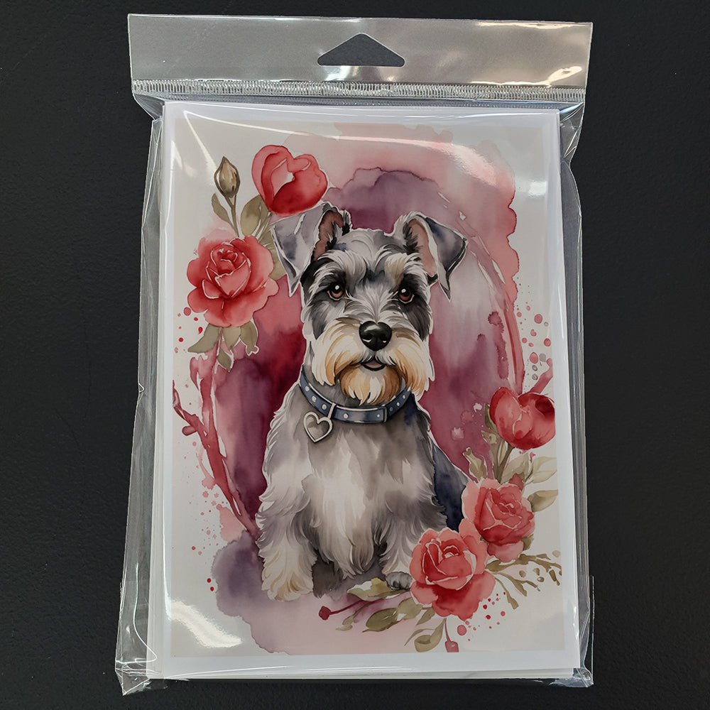 Schnauzer Valentine Roses Greeting Cards Pack of 8