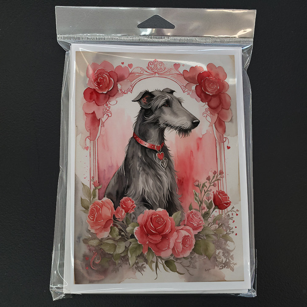 Scottish Deerhound Valentine Roses Greeting Cards Pack of 8