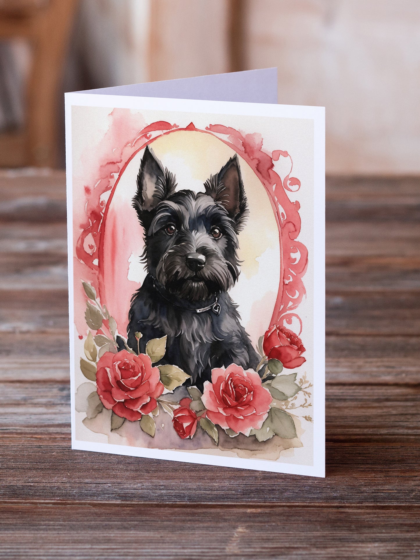 Scottish Terrier Valentine Roses Greeting Cards Pack of 8