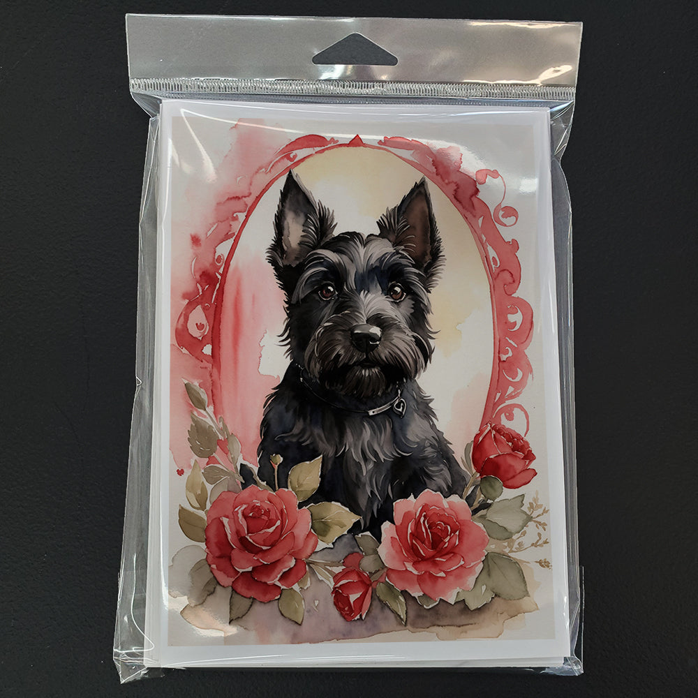 Scottish Terrier Valentine Roses Greeting Cards Pack of 8