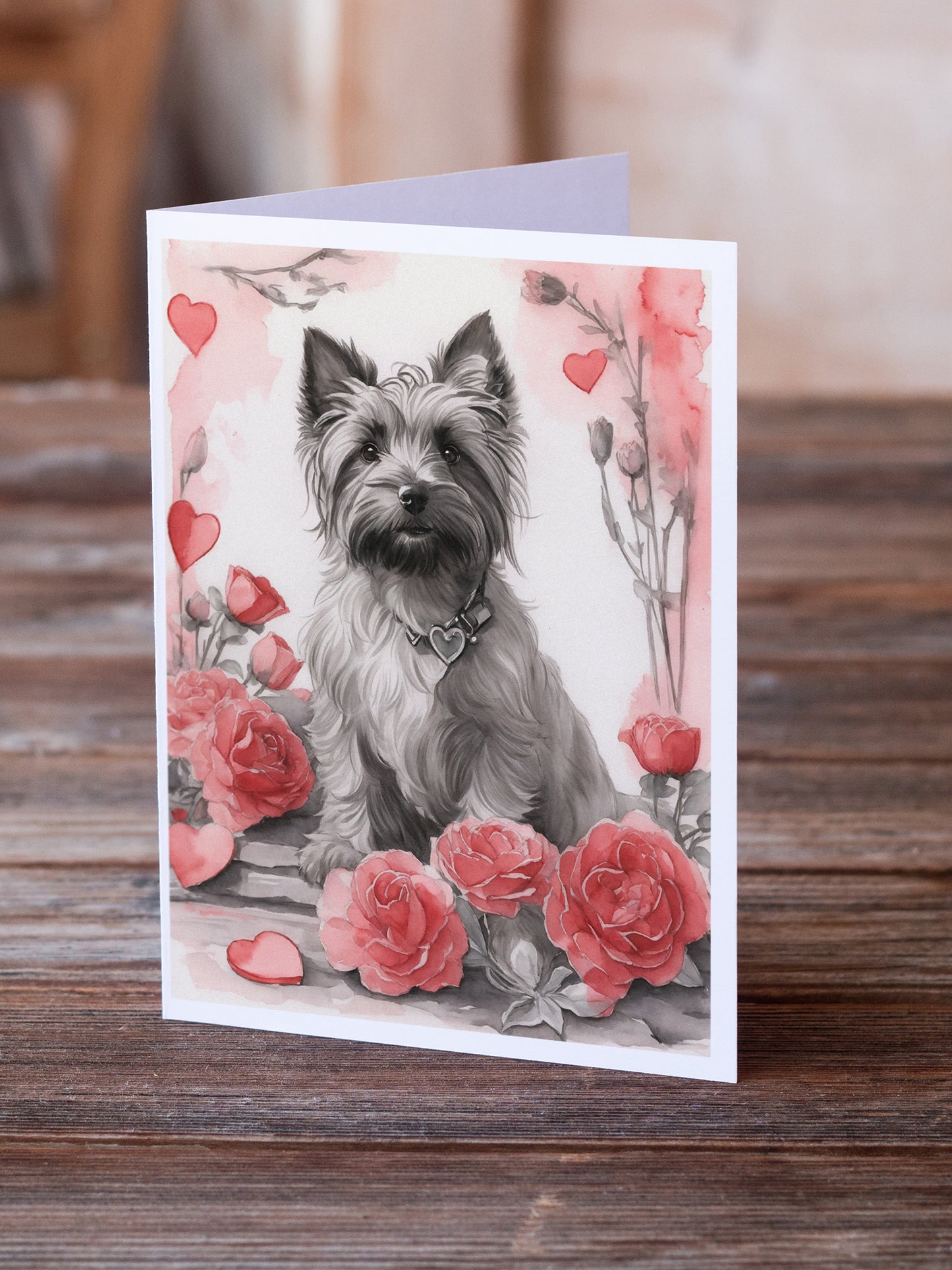 Skye Terrier Valentine Roses Greeting Cards Pack of 8