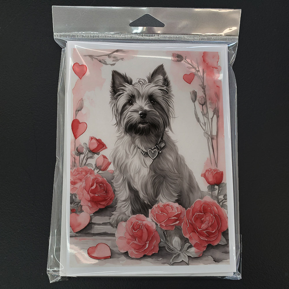 Skye Terrier Valentine Roses Greeting Cards Pack of 8