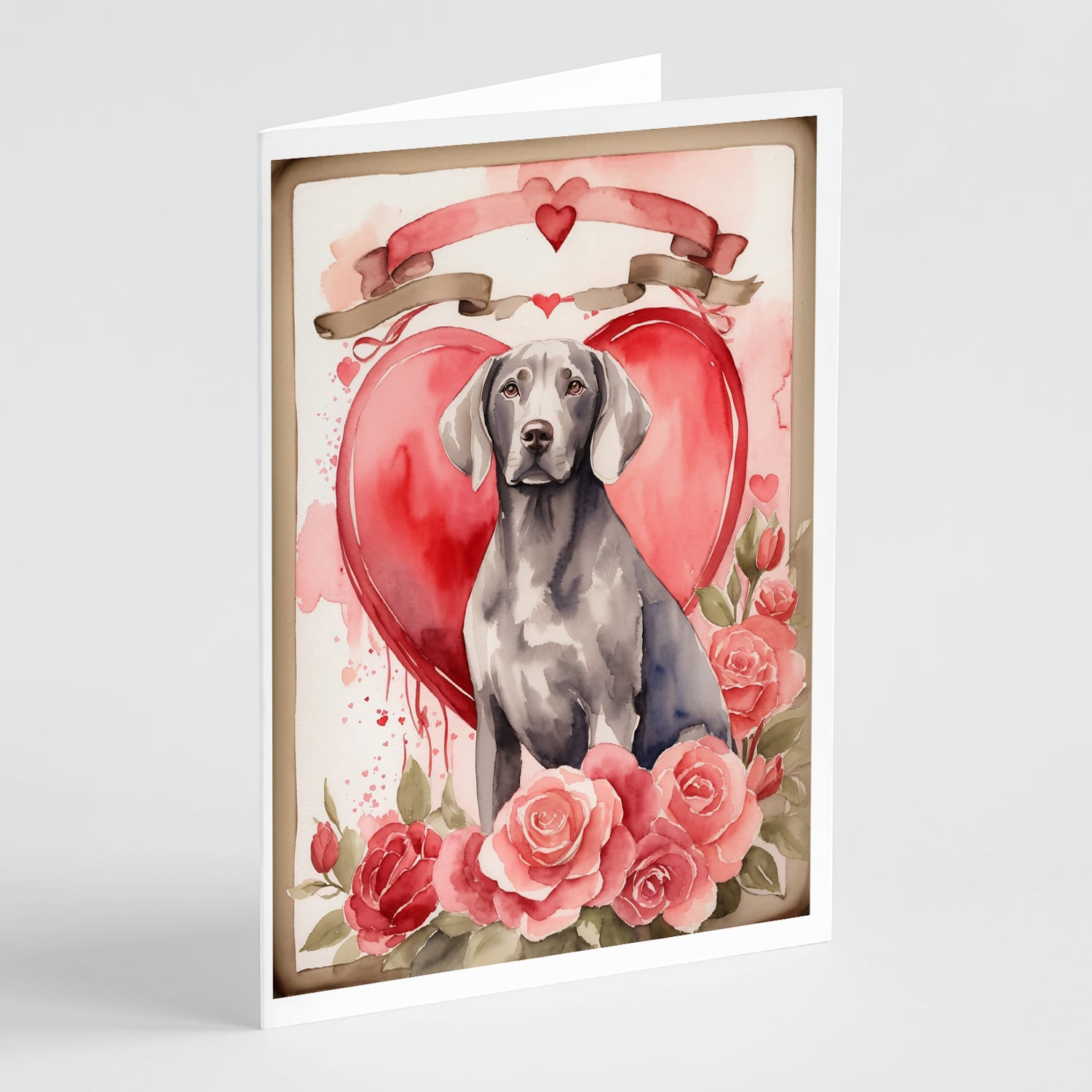 Buy this Weimaraner Valentine Roses Greeting Cards Pack of 8