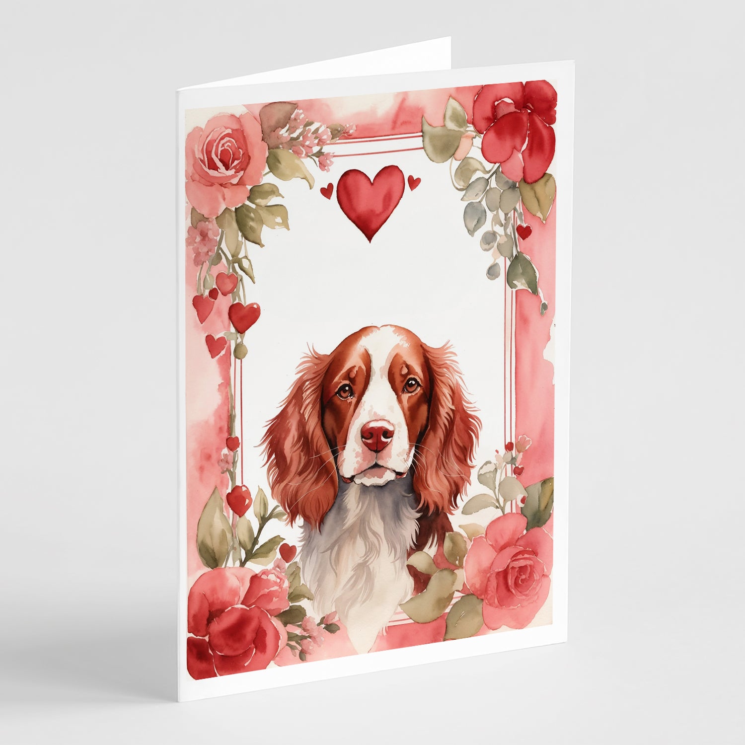 Buy this Welsh Springer Spaniel Valentine Roses Greeting Cards Pack of 8