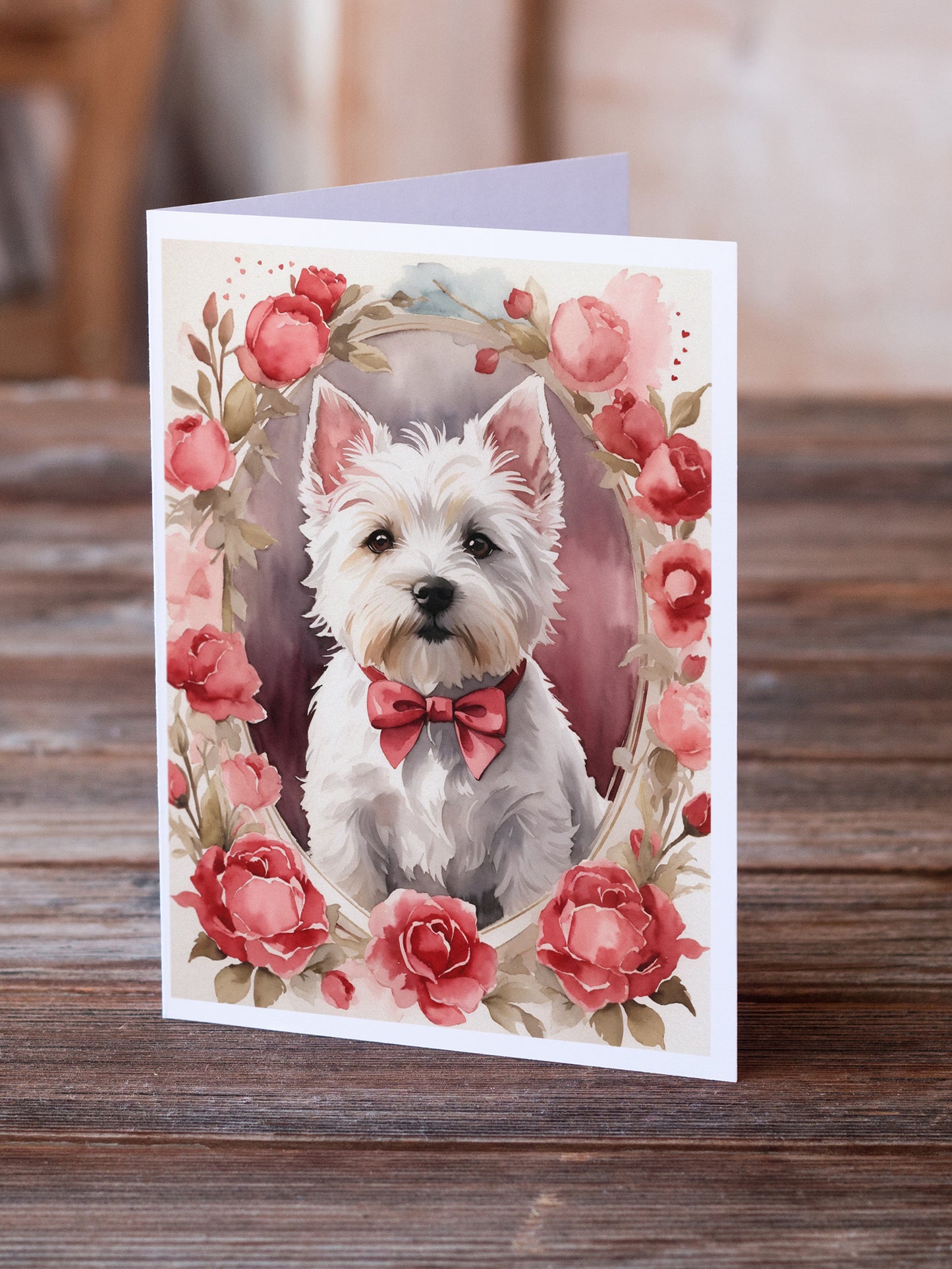 Westie Terrier Valentine Roses Greeting Cards Pack of 8