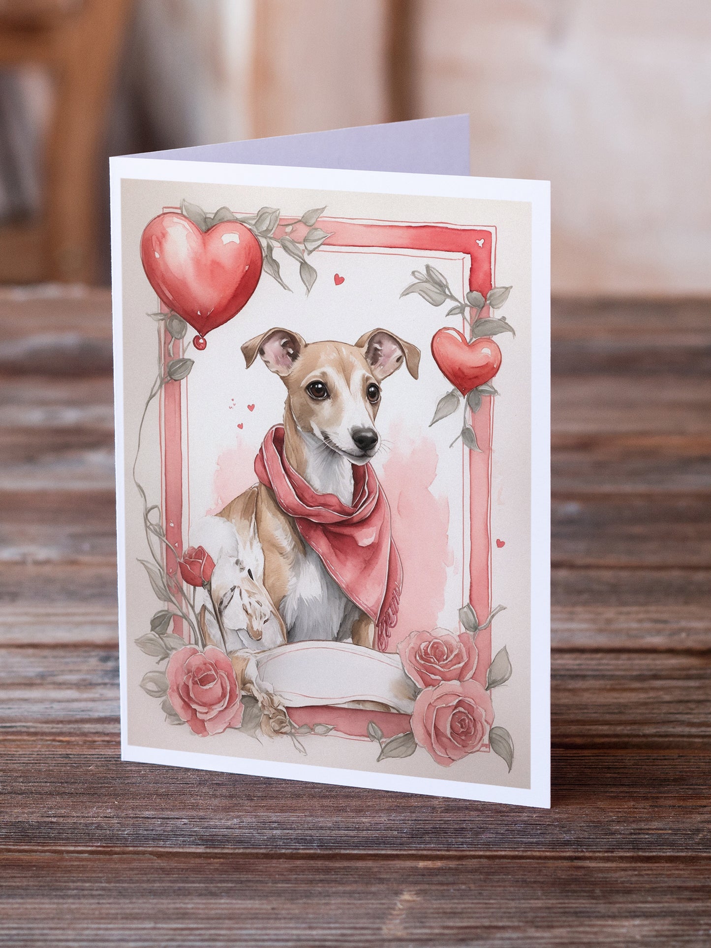 Whippet Valentine Roses Greeting Cards Pack of 8