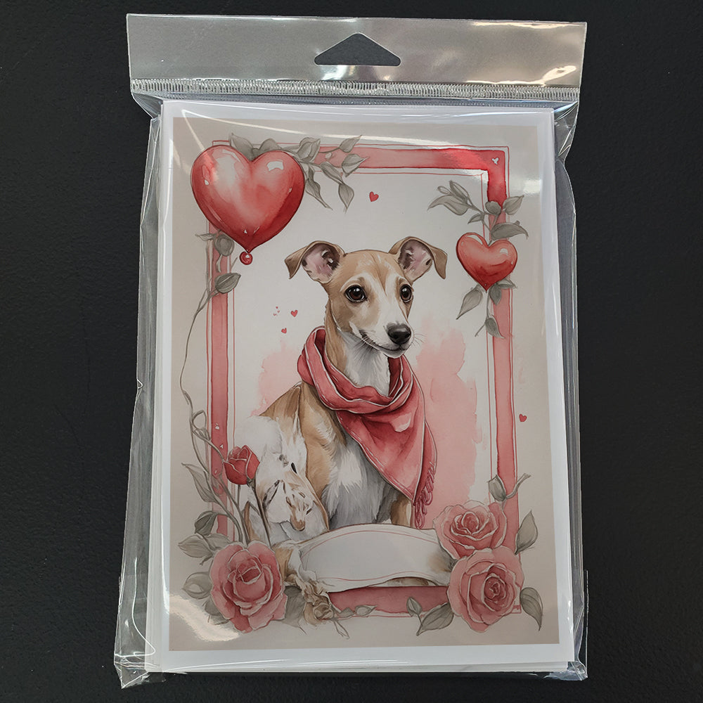 Whippet Valentine Roses Greeting Cards Pack of 8