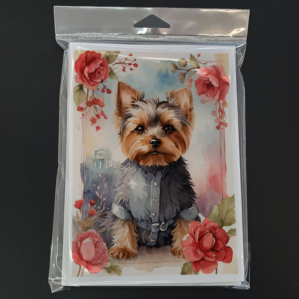 Yorkshire Terrier Valentine Roses Greeting Cards Pack of 8